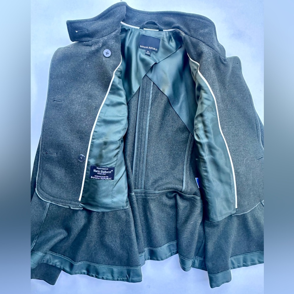 Banana Republic Mario Bellucci Military jacket Olive Double-Breasted Peplum, XL - Picture 12 of 16